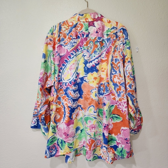 Lauren Ralph Lauren Blouse Abstract Floral Paisley Watercolor Pastel size 3X - Picture 7 of 7